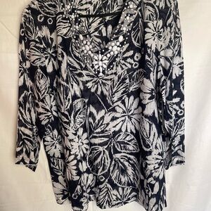 Samantha Grey Cotton Floral Black and White Women's Top resort